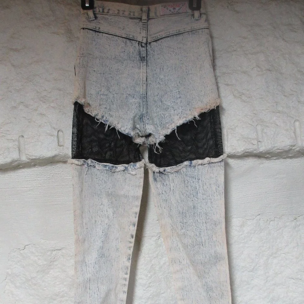 Vintage Retro Traffic Acid Wash Fishnet Jeans Size 7/8 - Picture 2 of 6